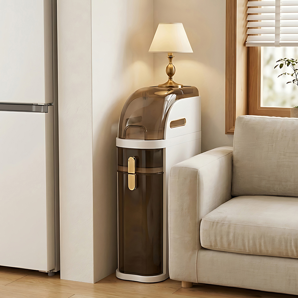 Living and Home Ivory White and Tea Brown Plastic Bathroom Storage Cabinet Image 8