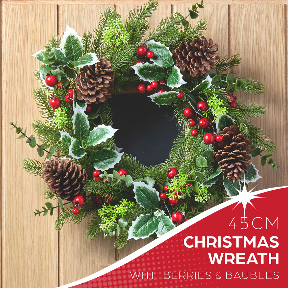 The Christmas Workshop Artificial Wreath with Pinecones and Holly Red Berries 45cm Image 4