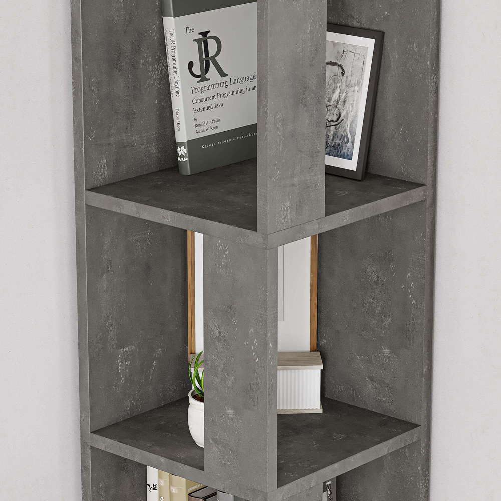 Decortie Piano Retro Grey Modern Corner Tall Bookcase Image 3
