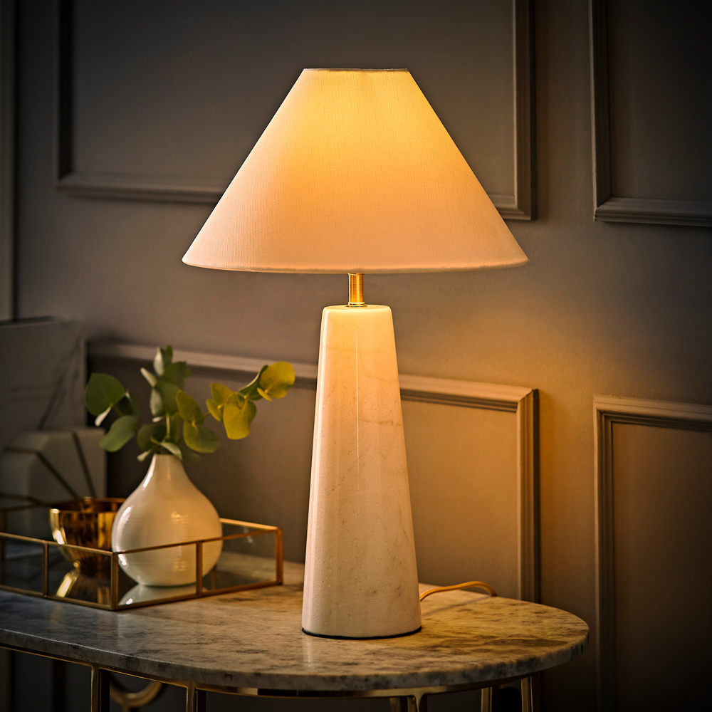 ValueLights Margot White Marble Taper Shade LED Table Lamp Image 7