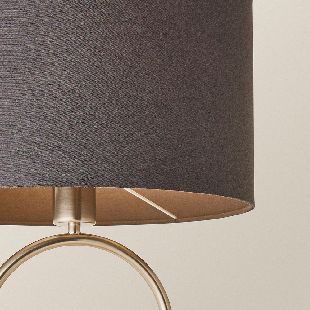 ValueLights Antonia Charcoal Fabric Drum Lamp Shade Brushed Chrome Oval LED Table Lamp Image 3