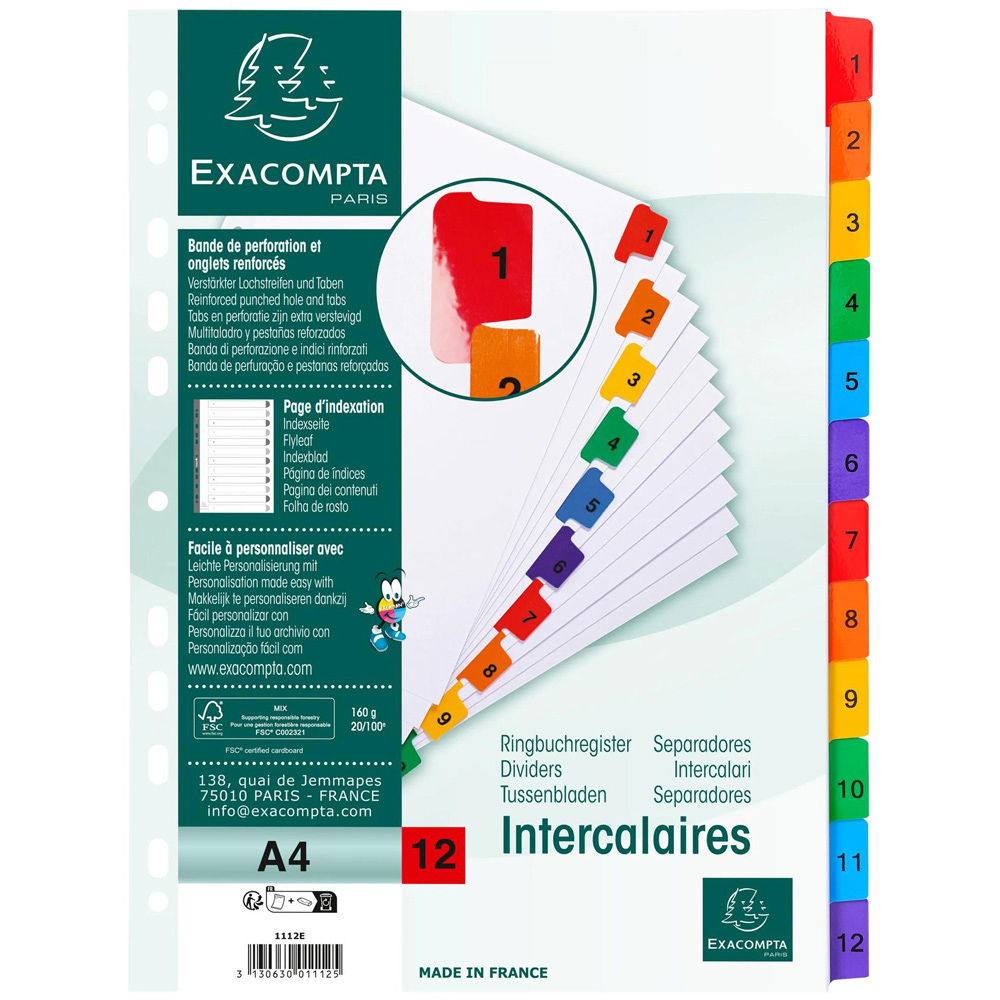 Exacompta A4 White 1-12 Divider with Multicolour Tabs 20 Pack Image 5