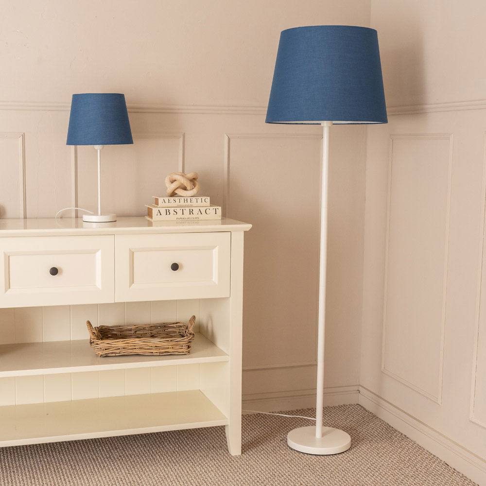 ValueLights Charlie Navy Blue Tapered Shade White Single Stem LED Table Lamp Image 4