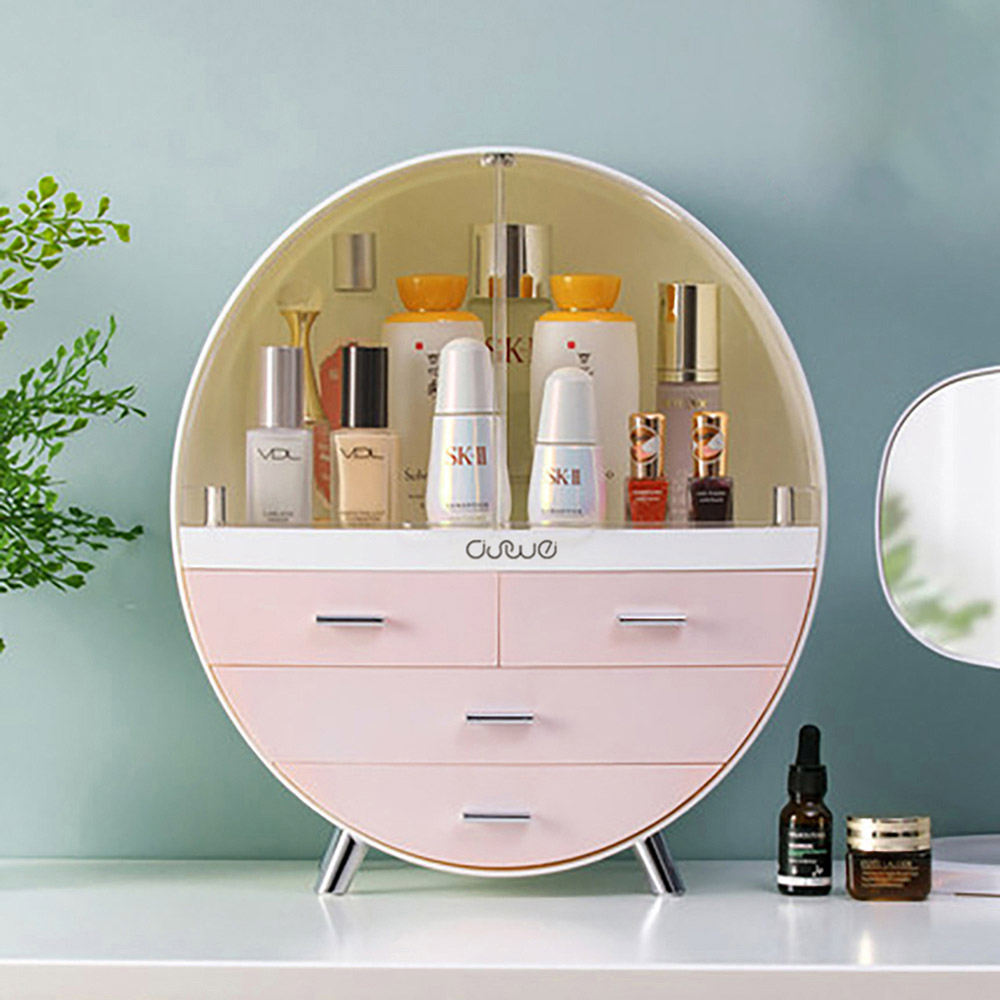 Living and Home 4 Drawer High Round Makeup Storage Organiser with Transparent Door Image 2