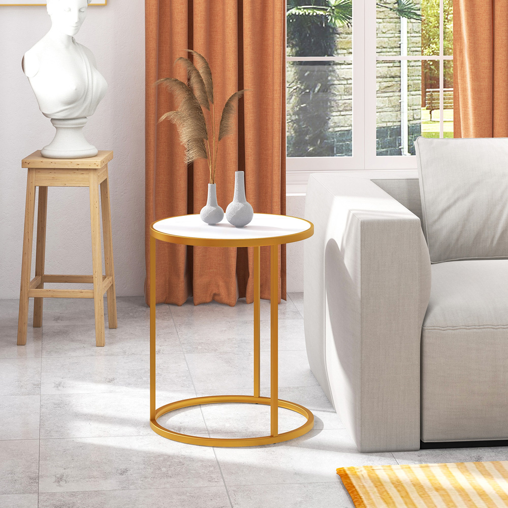 Costway Golden Marble Top Round Side Table Set of 2 Image 4