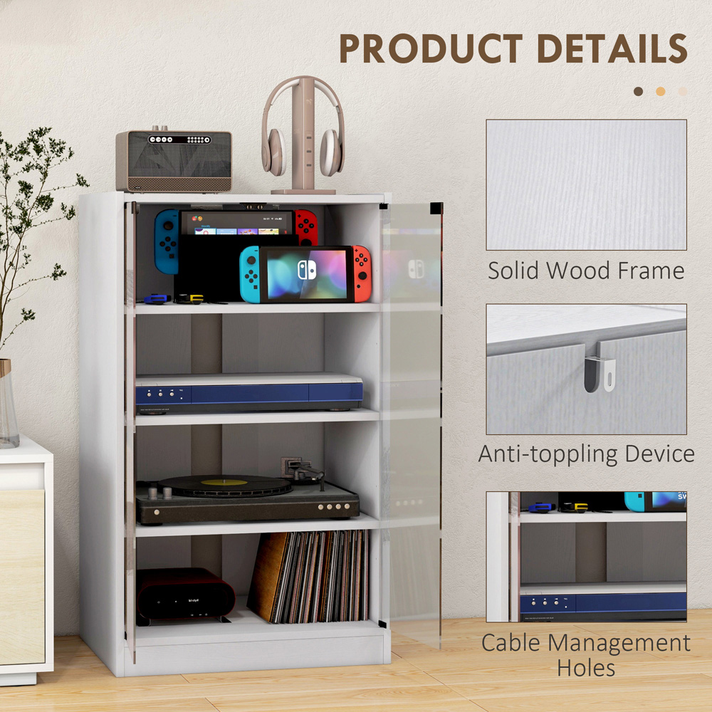 HOMCOM 4-Tier White Wood-Effect Hi-Fi Stand with Adjustable Shelves Image 7