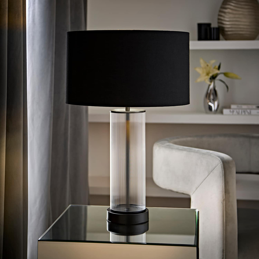 ValueLights Calin Black and Gold Shade Matte Black Ribbed Glass Table Lamp with Bulb Image 6