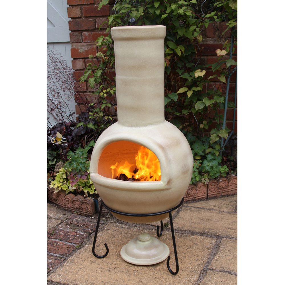 Gardeco Sempra Large Glazed Cappuccino Chimalin AFC Chimenea with Lid and Stand Image 4