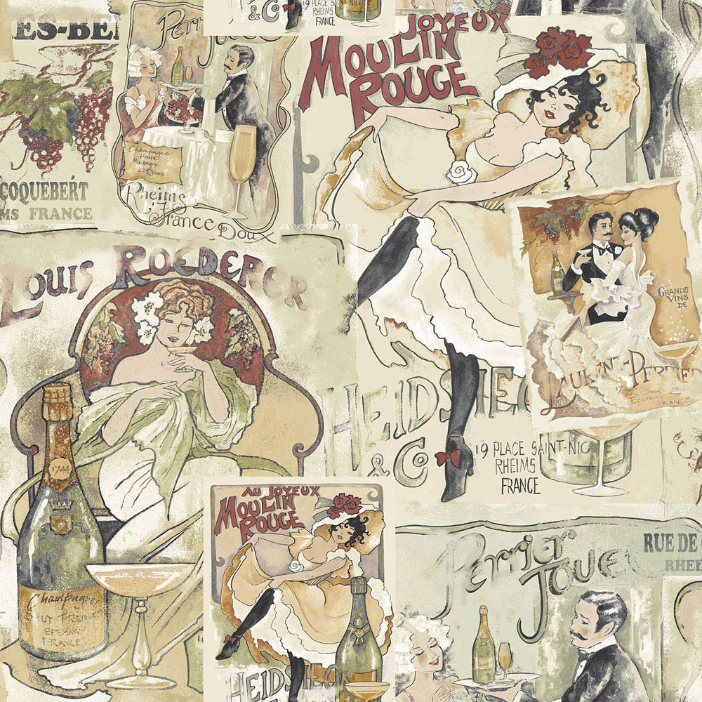 Galerie Nostalgie Moulin Rouge Champagne Posters Red Wallpaper Image 1