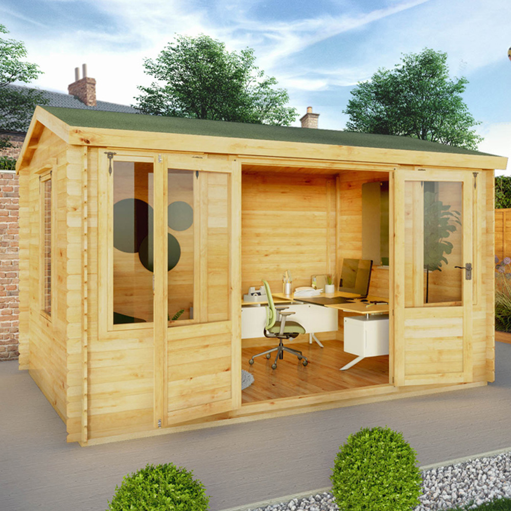 Mercia 13.1 x 9.8ft Double Door Wooden Reverse Apex Log Cabin Image 2
