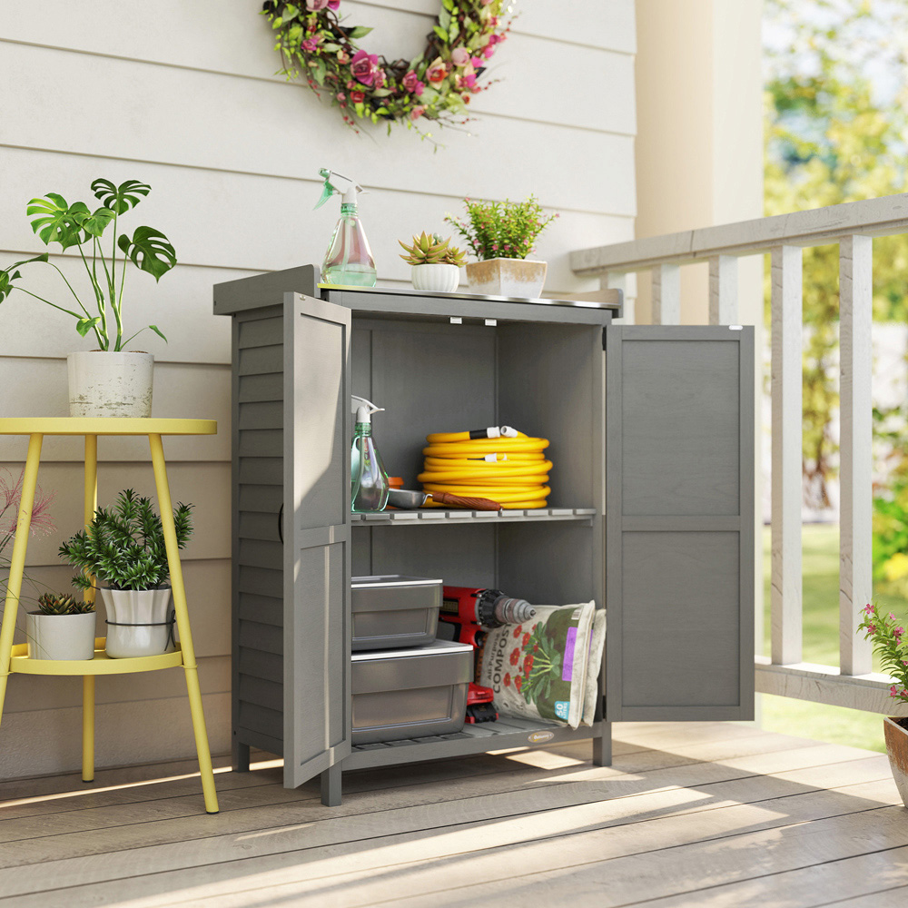 Outsunny 2.3 x 1.2ft 2 Door Grey Wooden Garden Shed Image 2