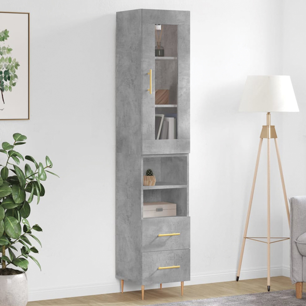 vidaXL Single Glass Door 2 Drawer 2 Shelf Concrete Grey Highboard Image 1