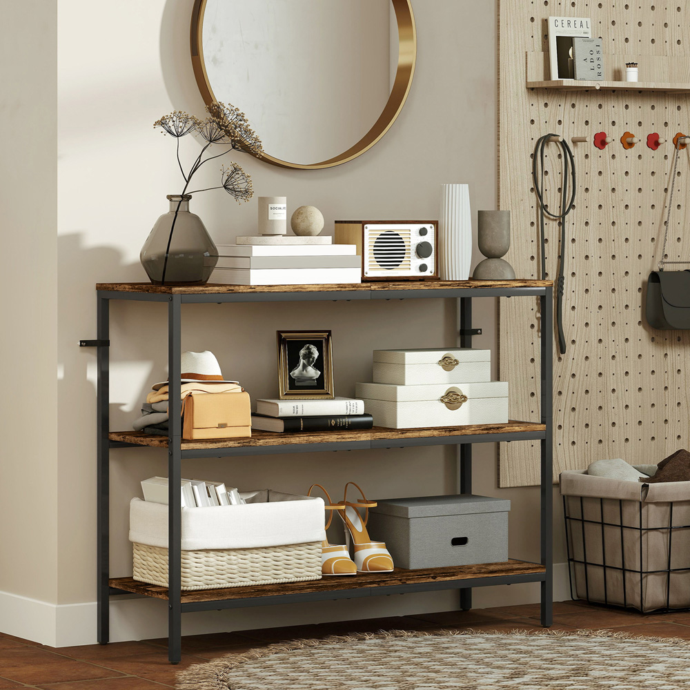 HOMCOM 3 Shelf Rustic Brown Industrial Console Table Image 6
