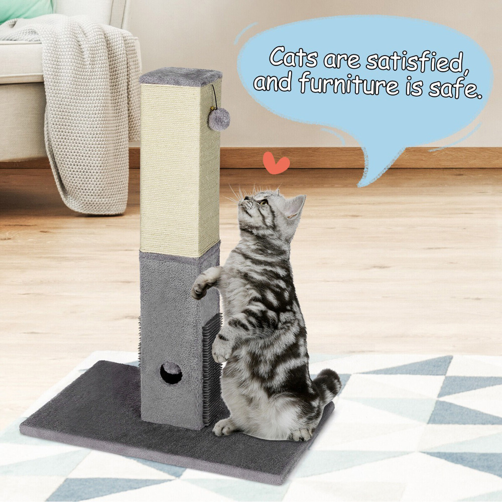 Costway Grey Cat Scratching Post with Balls Massage Brush and Carpet Base Image 3