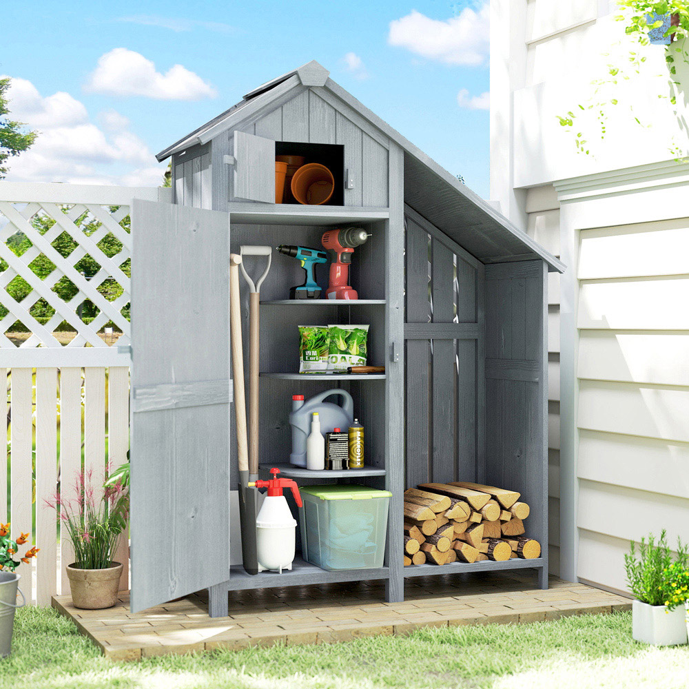 Outsunny 3.9 x 1.4ft Fir Wood Garden Storage Shed with Log Rack Image 5