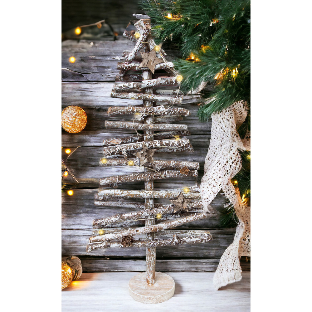 St Helens Brown Wooden White Snow Birch Christmas Tree Image 2