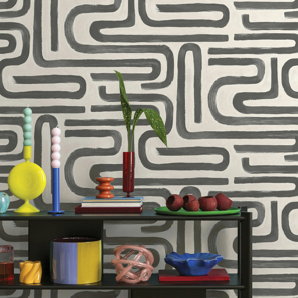 Holden Decor Brushed Geo Charcoal and Cream Wallpaper Image 3