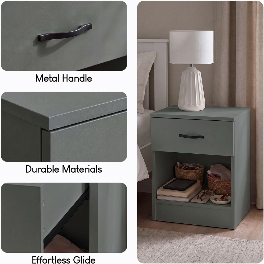 Vida Designs Riano Single Drawer Single Shelf Green Melamine Finish Bedside Table Set of 2 Image 6