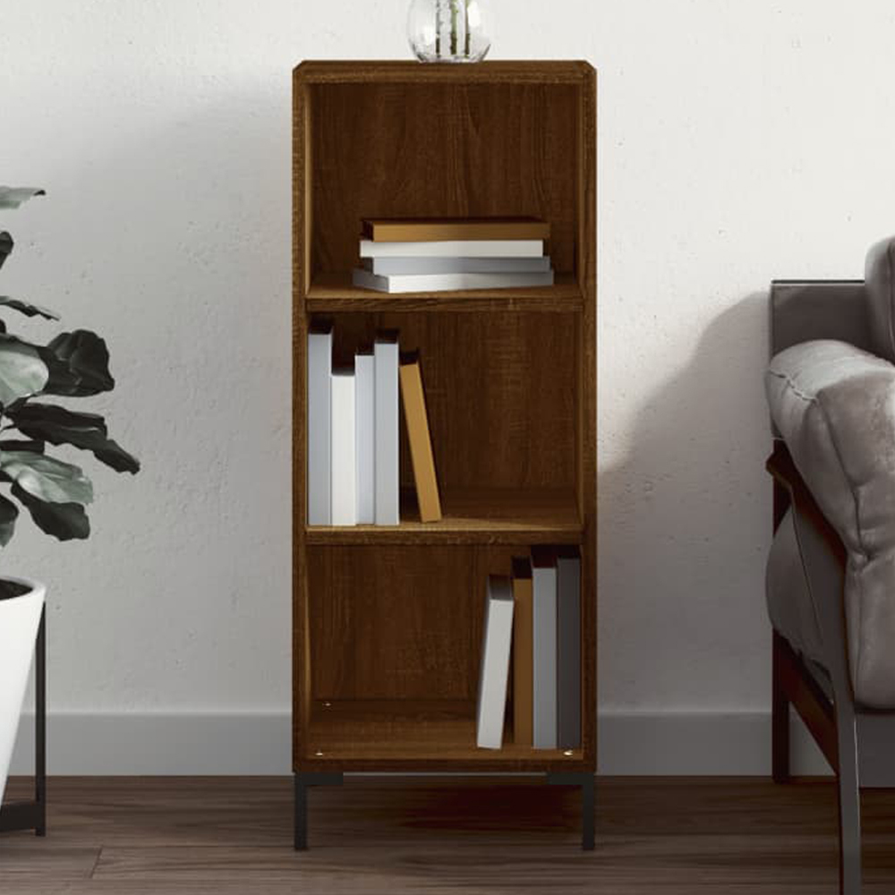 vidaXL 3 Open Shelf Brown Oak Sideboard with Metal Legs Image 1