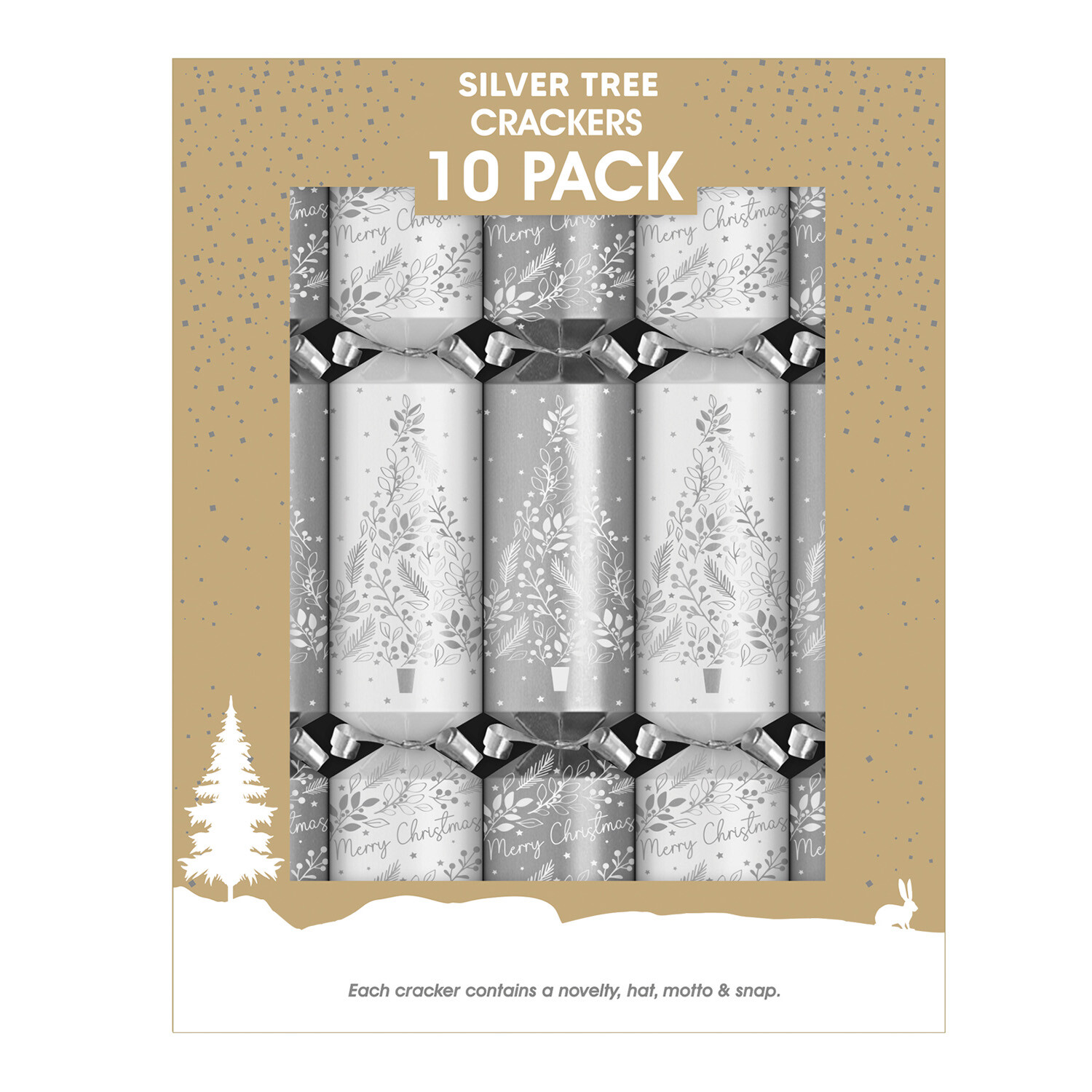 Pack of 10 Silver Tree Crackers - Silver Image