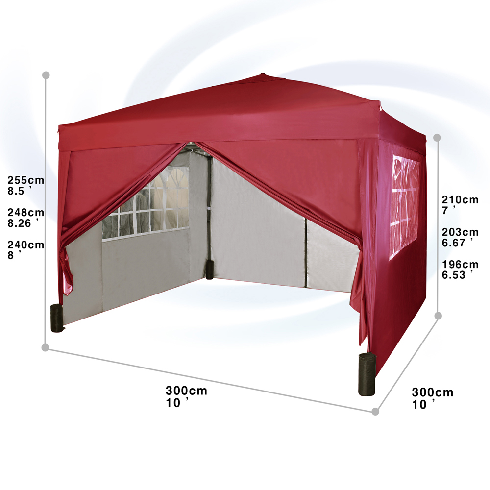 Red Pop Up Outdoor Canopy Tent with Removable Sidewalls 3 x 3m Image 9