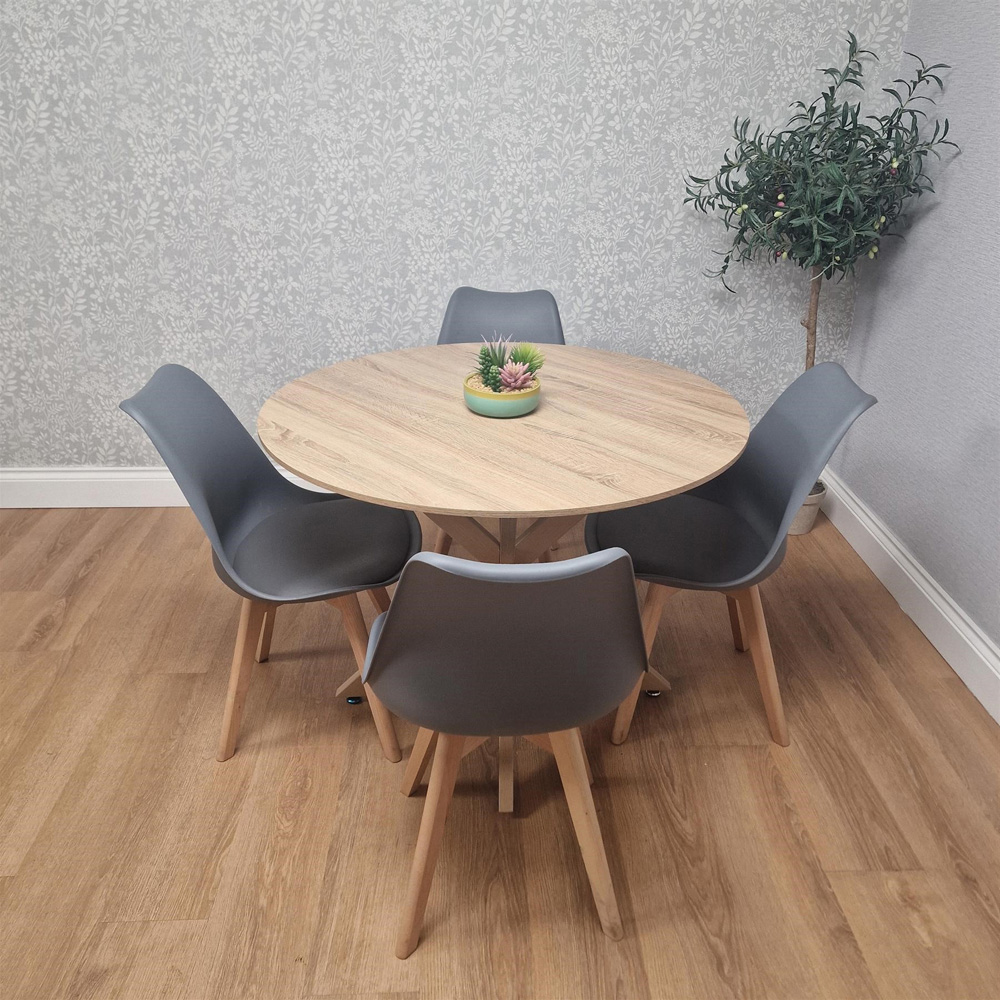 Kosy Koala 4 Seater Wood Effect Faux Leather Round Dining Set Grey Image 6