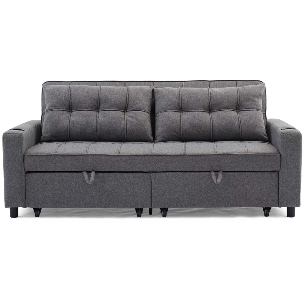 Furniture Online Hudson 3 Seater Grey Linen Sofa Bed with Cupholders Image 3