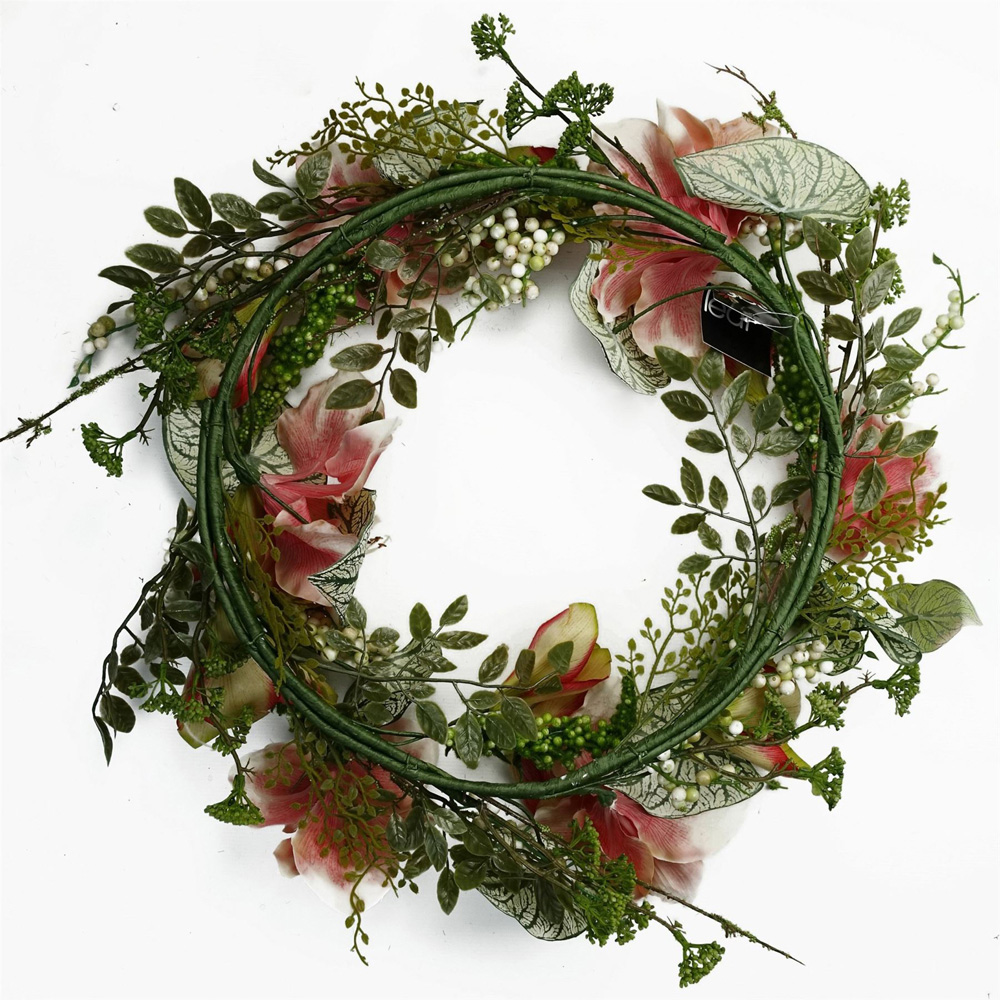 Leaf Pink Lily Flower Artificial Wreath 60cm Image 3