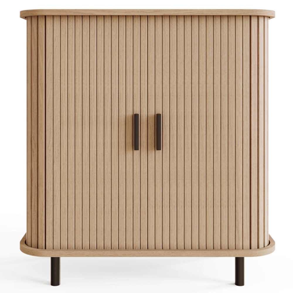GFW Omari 2 Tambour Sliding Door Oak Slatted Compact Sideboard Image 3