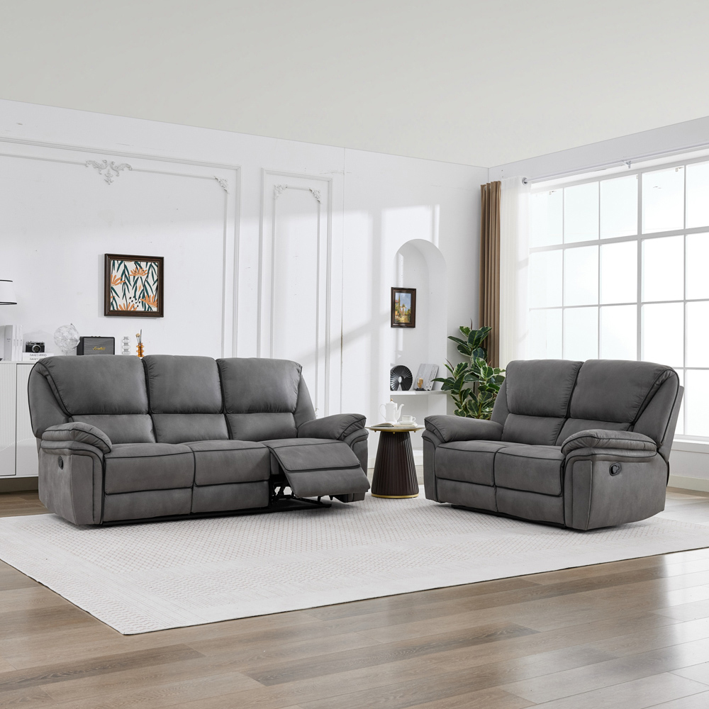 Langham 5 Seater Light Grey Leathaire Manual Recliner Sofa Set Image 5