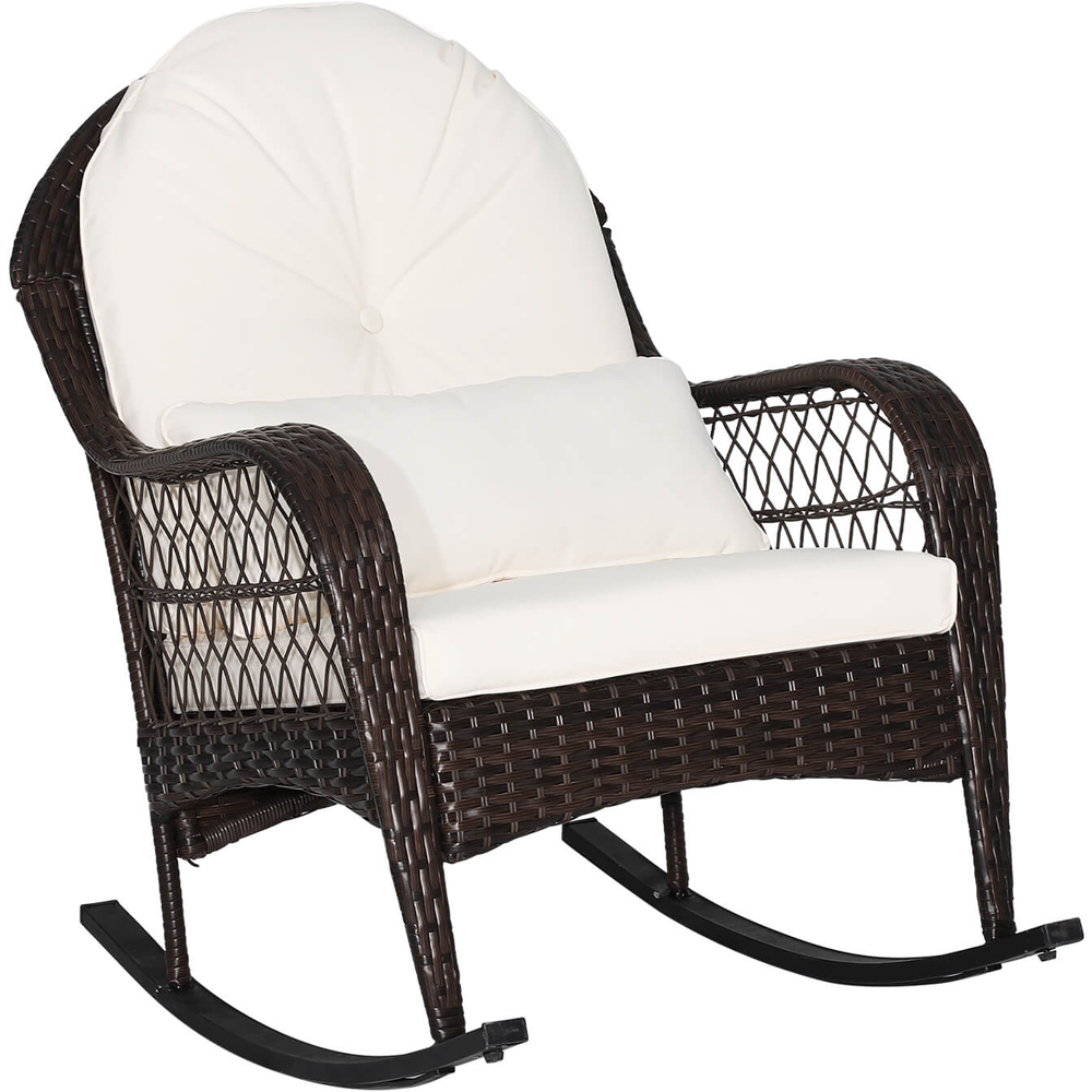 Costway White Rattan Rocking Chair with Seat Back Cushion Image 2
