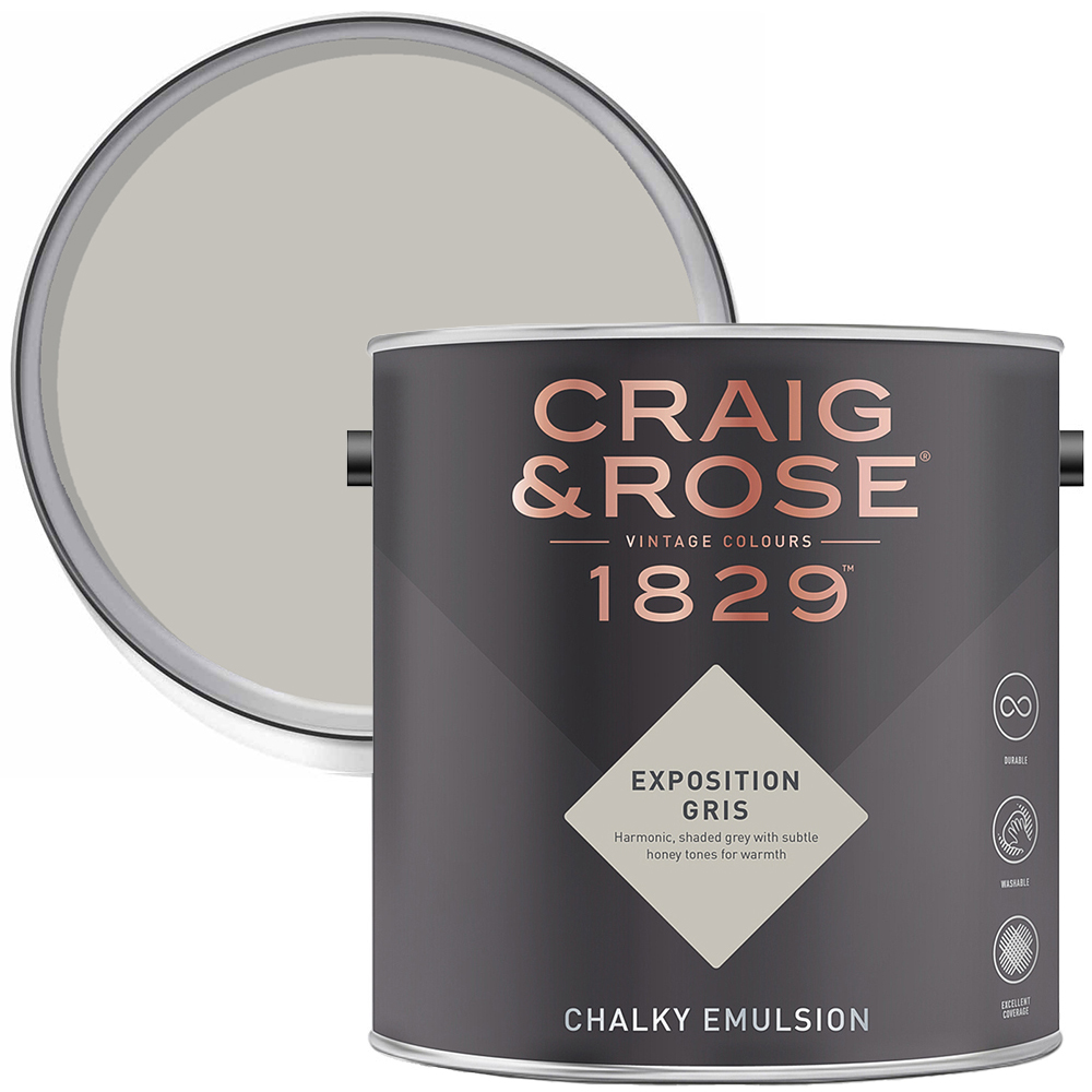 Craig & Rose 1829 Vintage Walls and Ceilings Exposition Gris Chalky Matt Emulsion Paint 2.5L Image 1