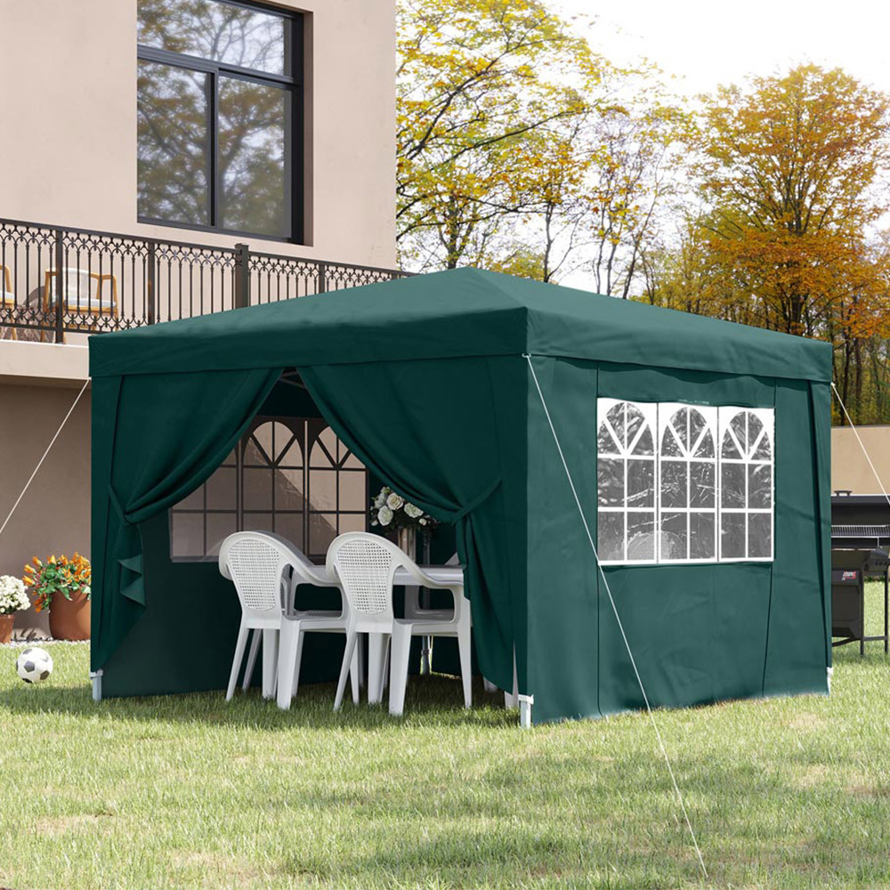 Outsunny 2.95 x 2.95m Green Heavy Duty Pop Up Gazebo with Sides Image 1