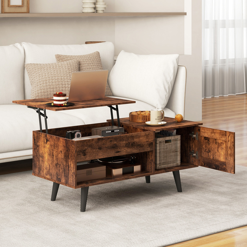 Costway Single Door Single Shelf Rustic Brown Lift Top Coffee Table Image 5