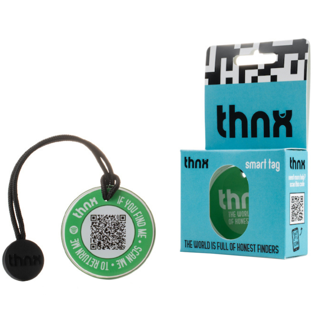Thnx Green Large Airtag Keychain with QR Code Image 1