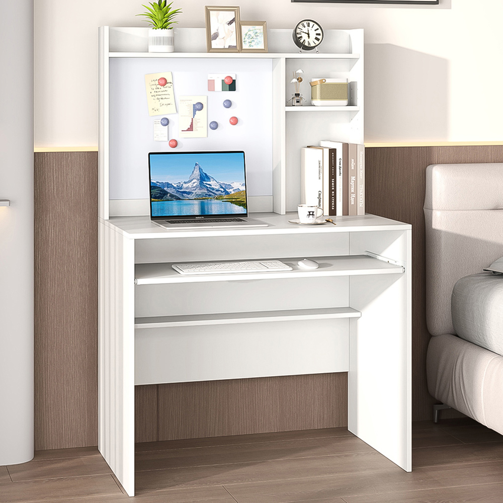 Costway Computer Desk with Magnetic Bulletin Board White Image 1