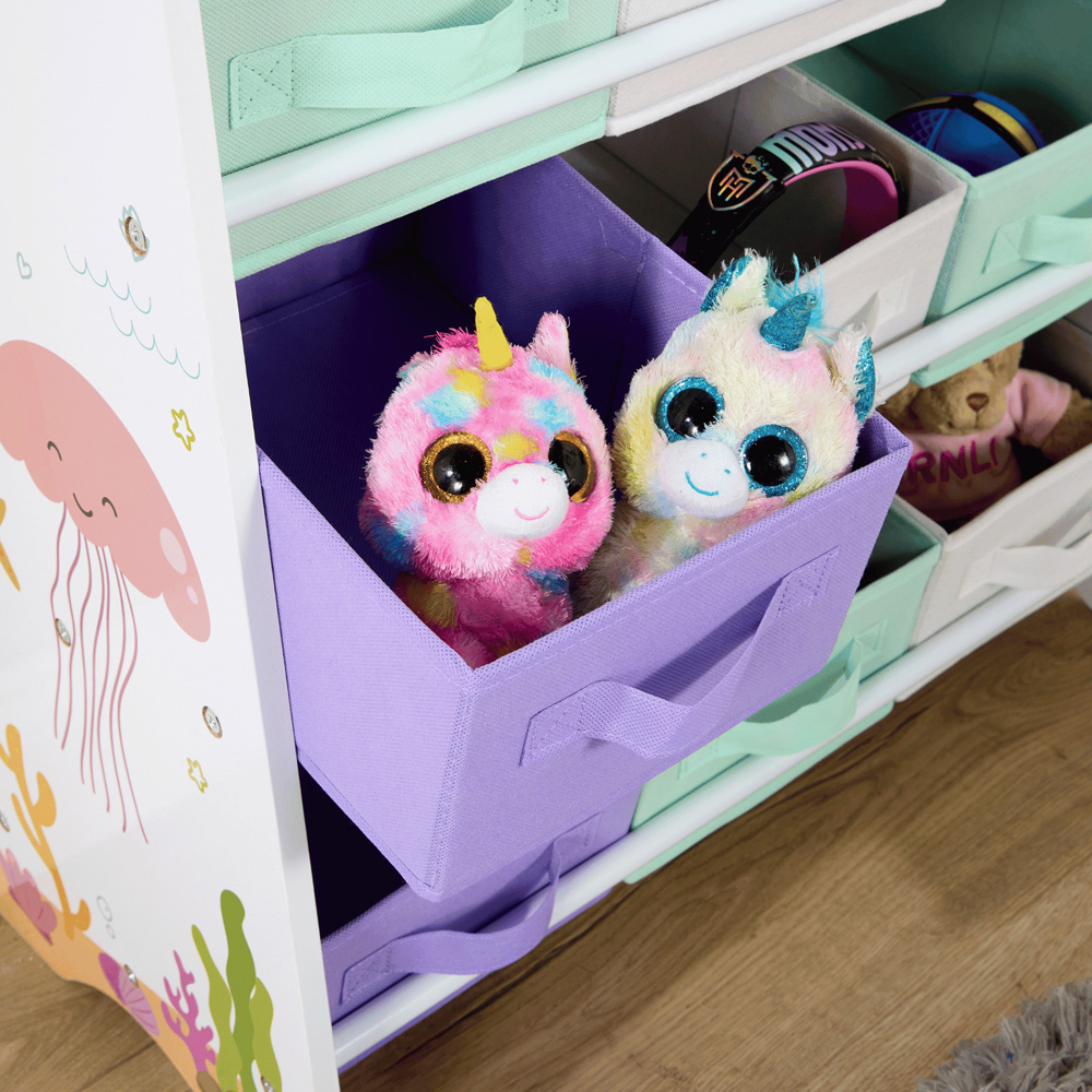 Home Source Anya 9 Fabric Drawer Multicolour Sealife Animal Kids Toy Organiser Image 3