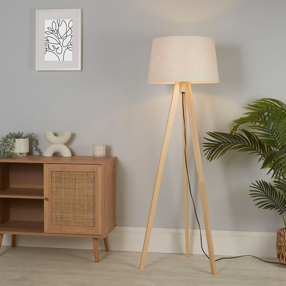 Lighting Collection Harvey Natural Wood Tripod Floor Lamp Image 2