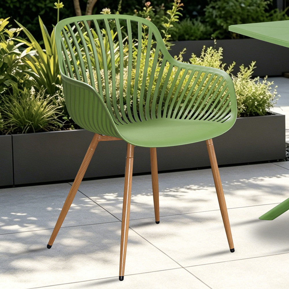 Core Products Set of 2 Moss Green Sunray Design Wood Effect Legs Garden Bistro Armchair Image 4