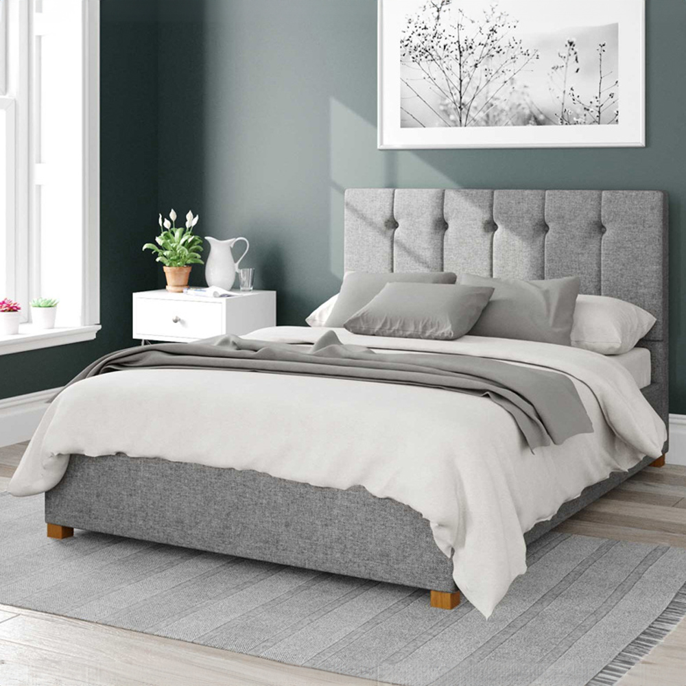 Aspire Hepburn Single Grey Saxon Twill Ottoman Bed Image 1