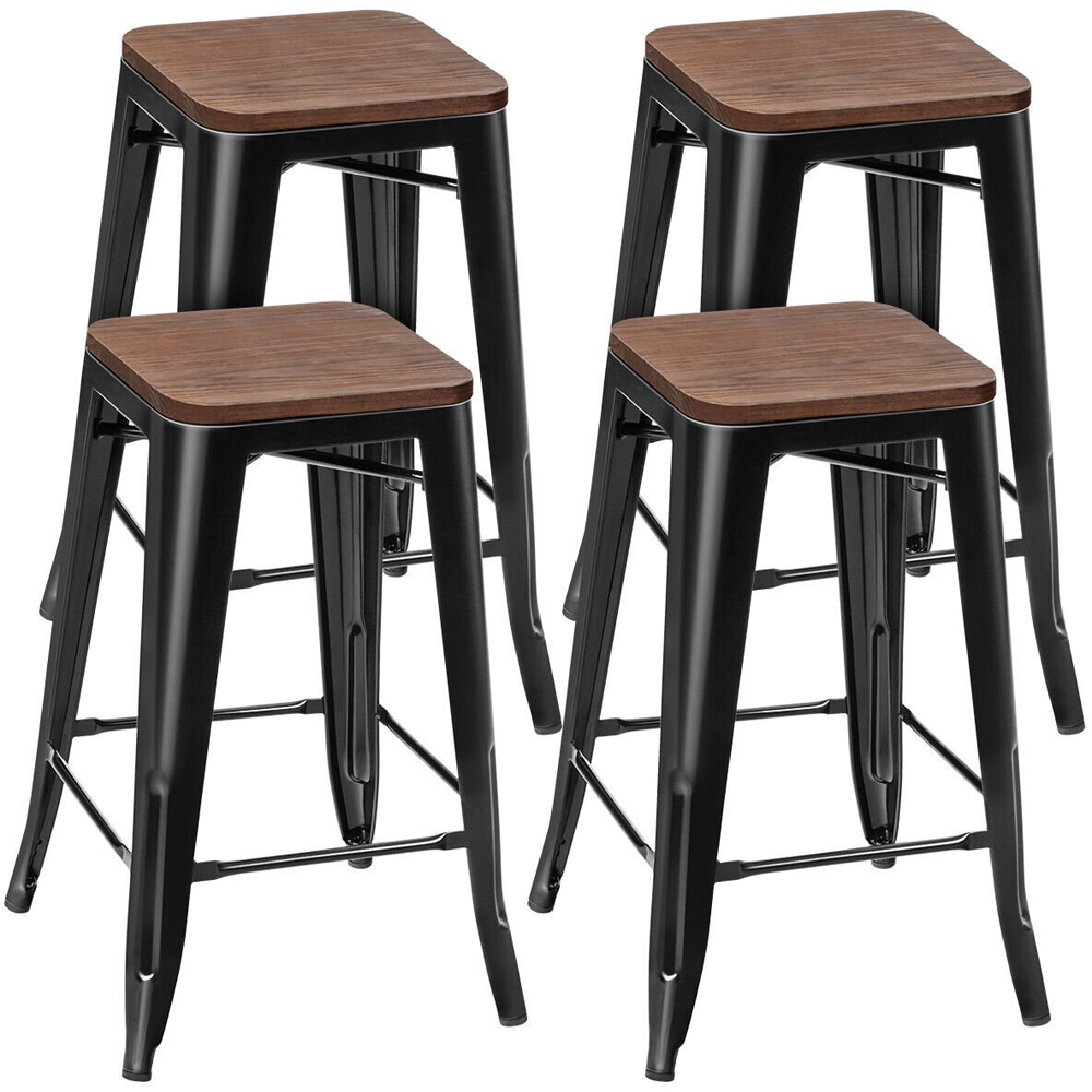 Costway Black Counter Height Bar Stool Set of 4 Wilko