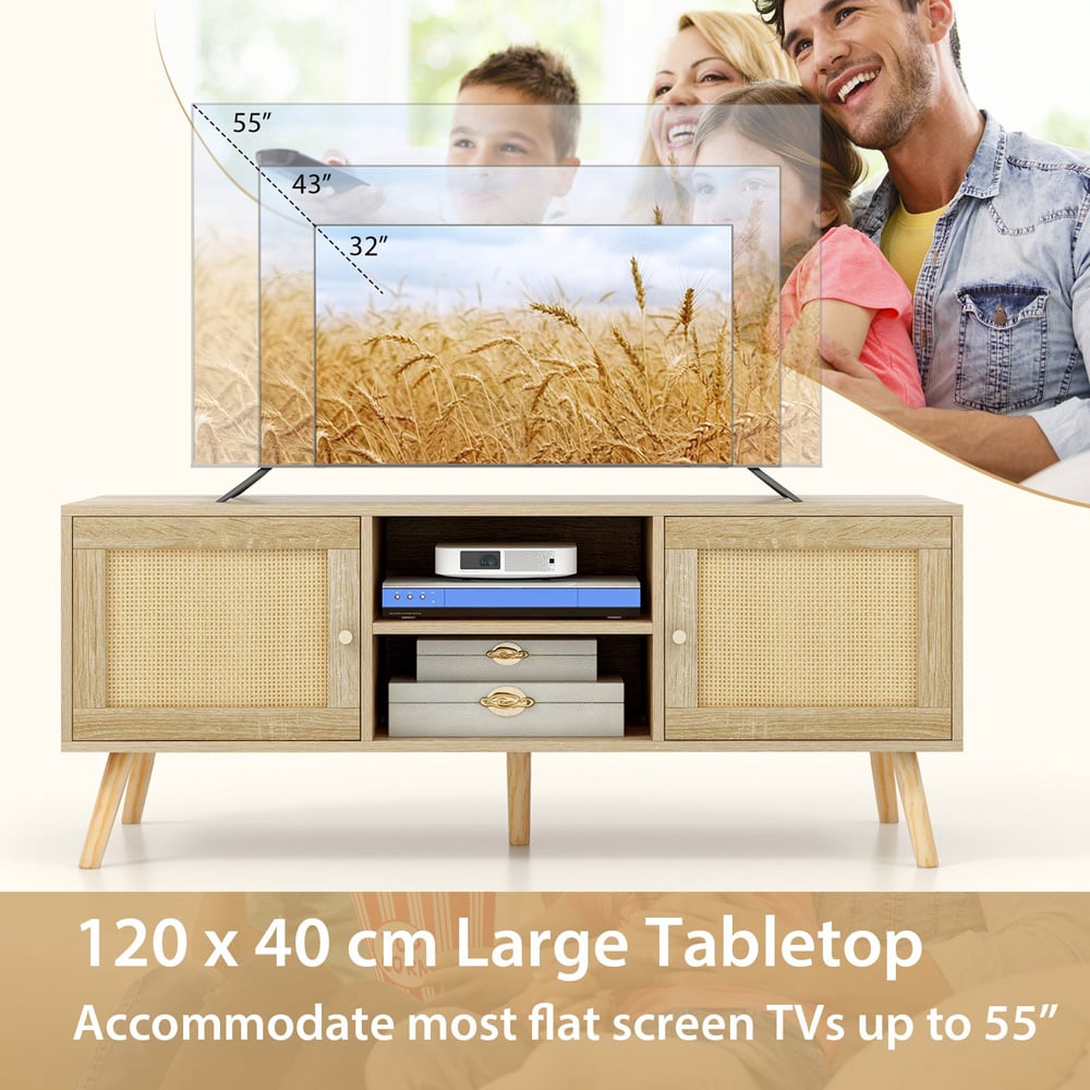 Costway 2 Door 2 Shelf Boho PE Rattan TV Stand Image 5