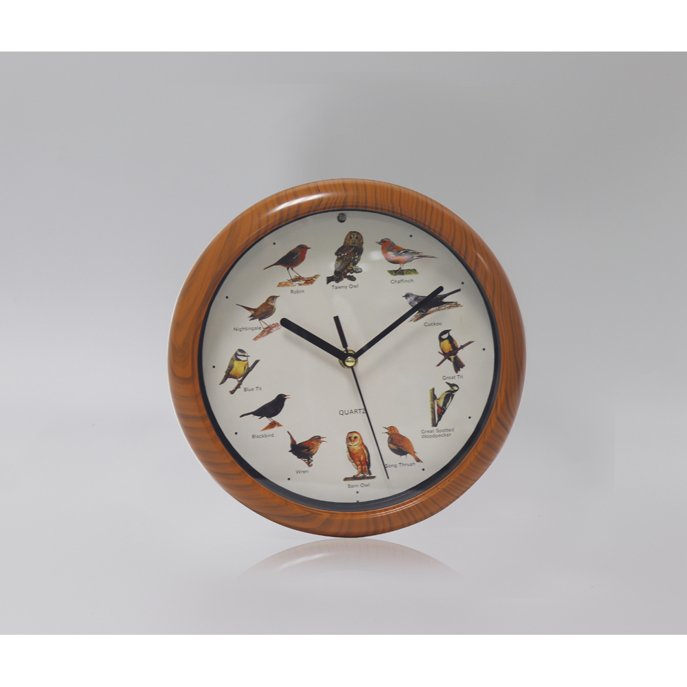 Avilo Wood Effect Frame Bird Song Wall Clock 26cm Image 4