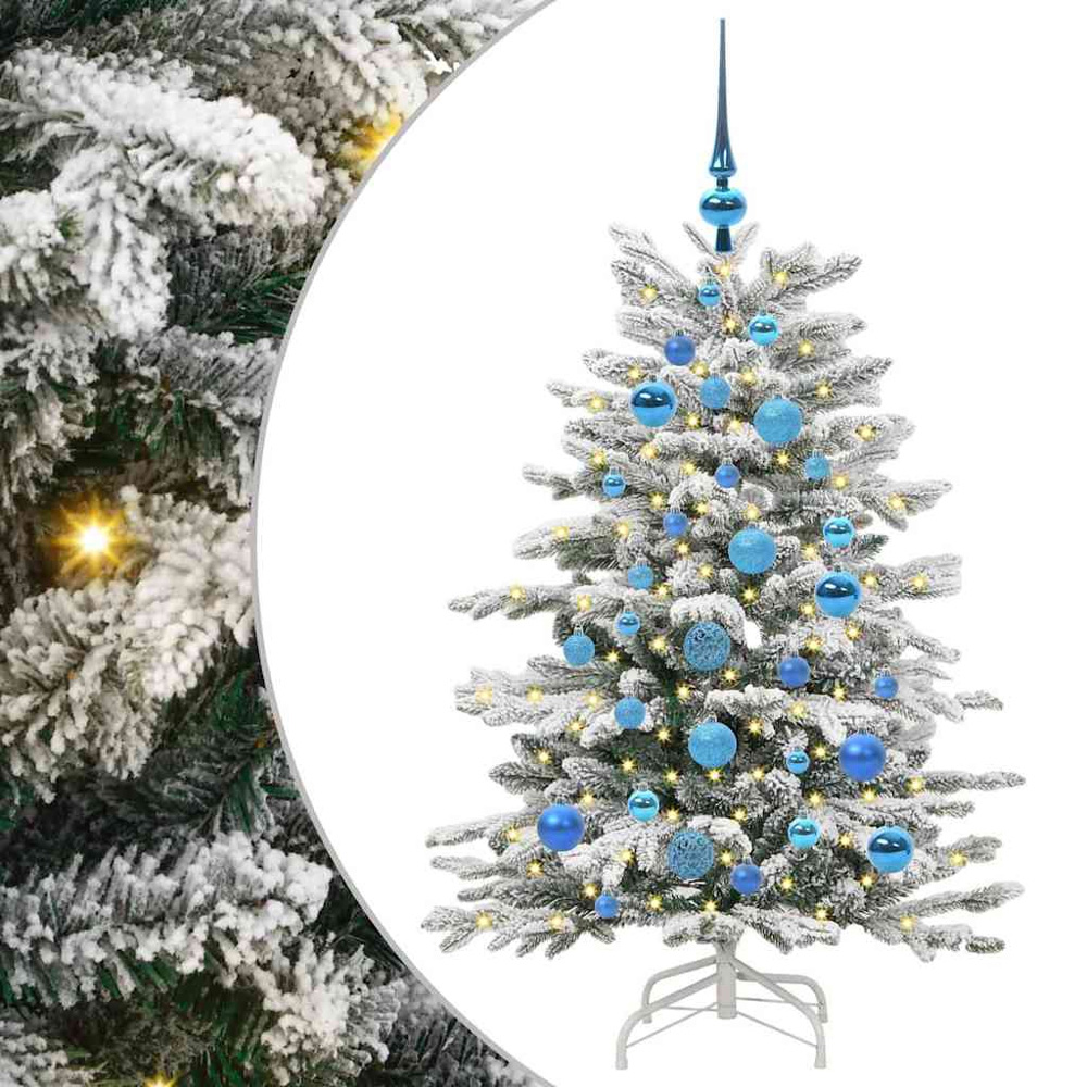 vidaXL Pre-Lit Blue Baubles White Artificial Snow Flocked Christmas Tree 4ft Image 2