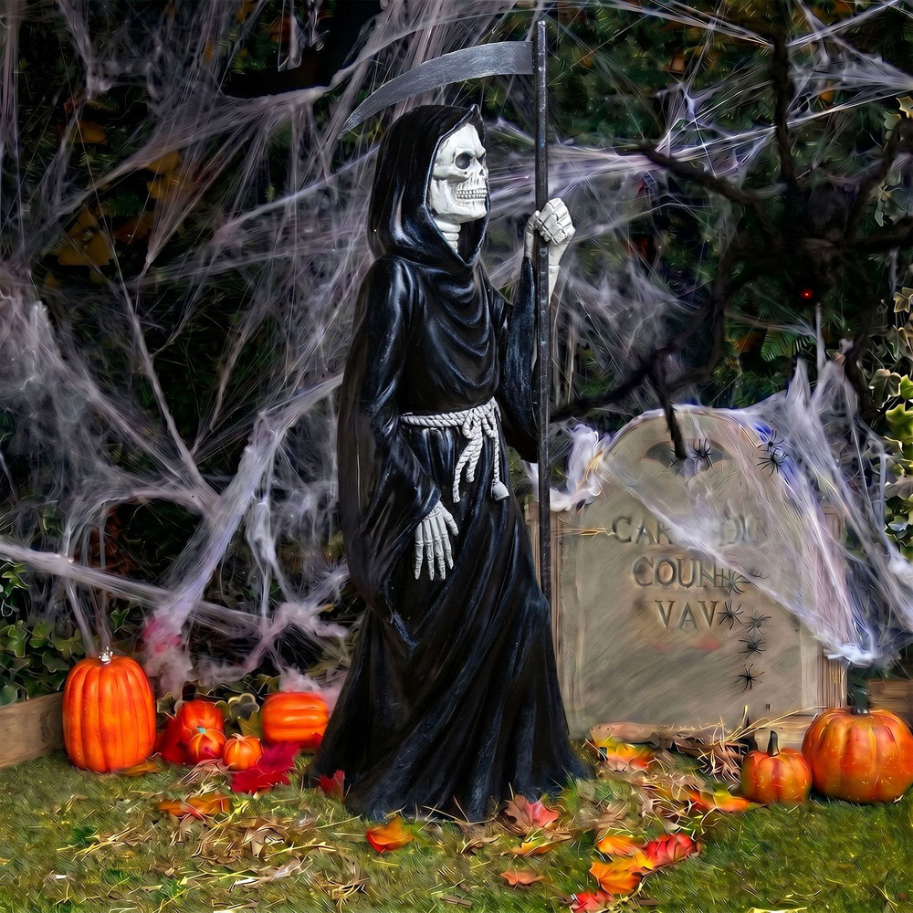 wilko Multicolour LED Halloween Grim Reaper Ornament with Scythe and Light Up Eyes 4ft Image 3