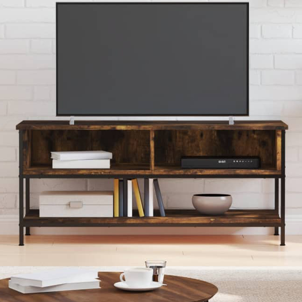 vidaXL 3 Shelf Smoked Oak Industrial Style TV Cabinet Image 1