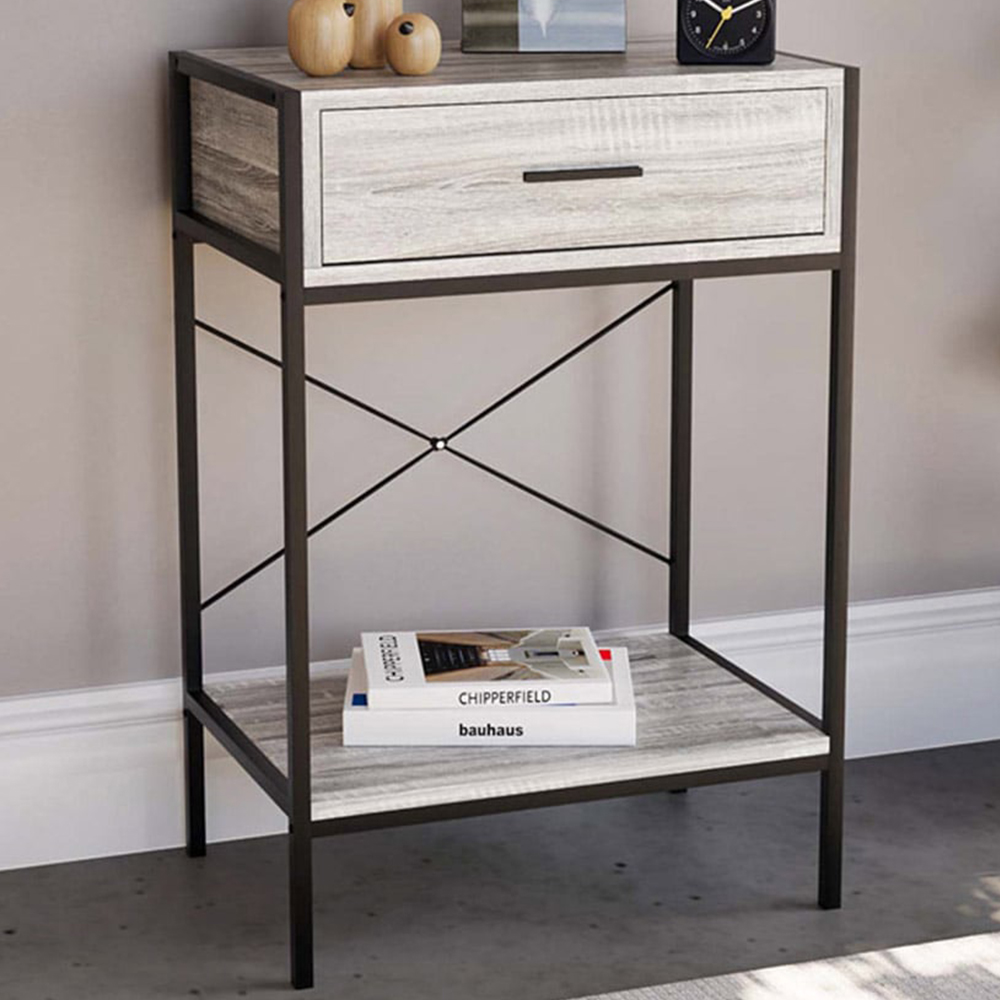 Home Vida Brooklyn Single Drawer Grey Industrial Console Table Image 1