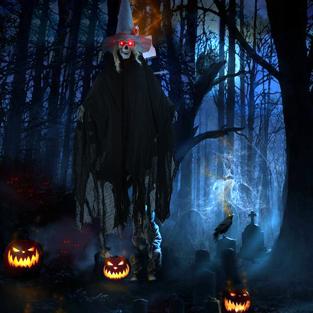 Living and Home Black Halloween Voice Activated Hanging Witch 170cm Image 8