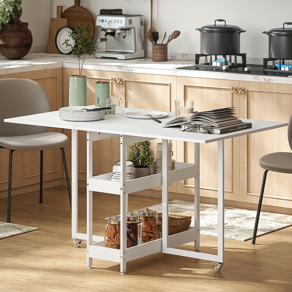 HOMCOM 4 Seater White Foldable Dining Table Image 1