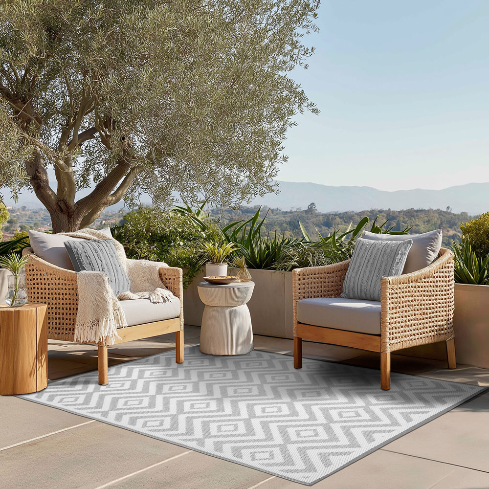 Sapporo Geometric Pattern Outdoor Rug Grey Image 4